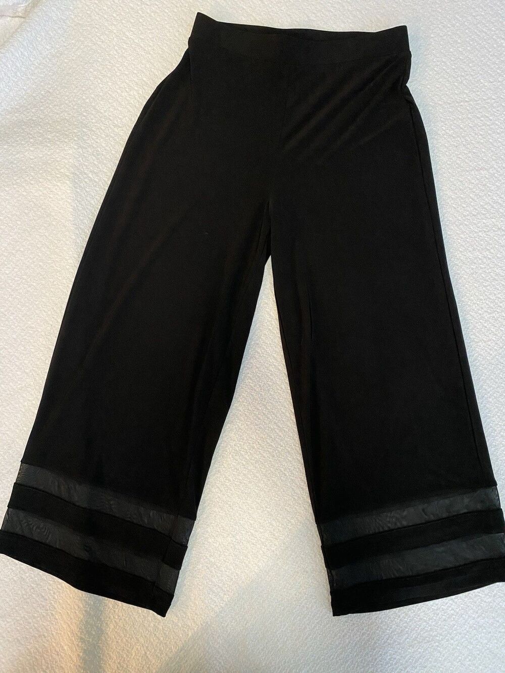 Nine West Mesh Stripe Crop Pants Wide Leg Black Yoga Workwear S